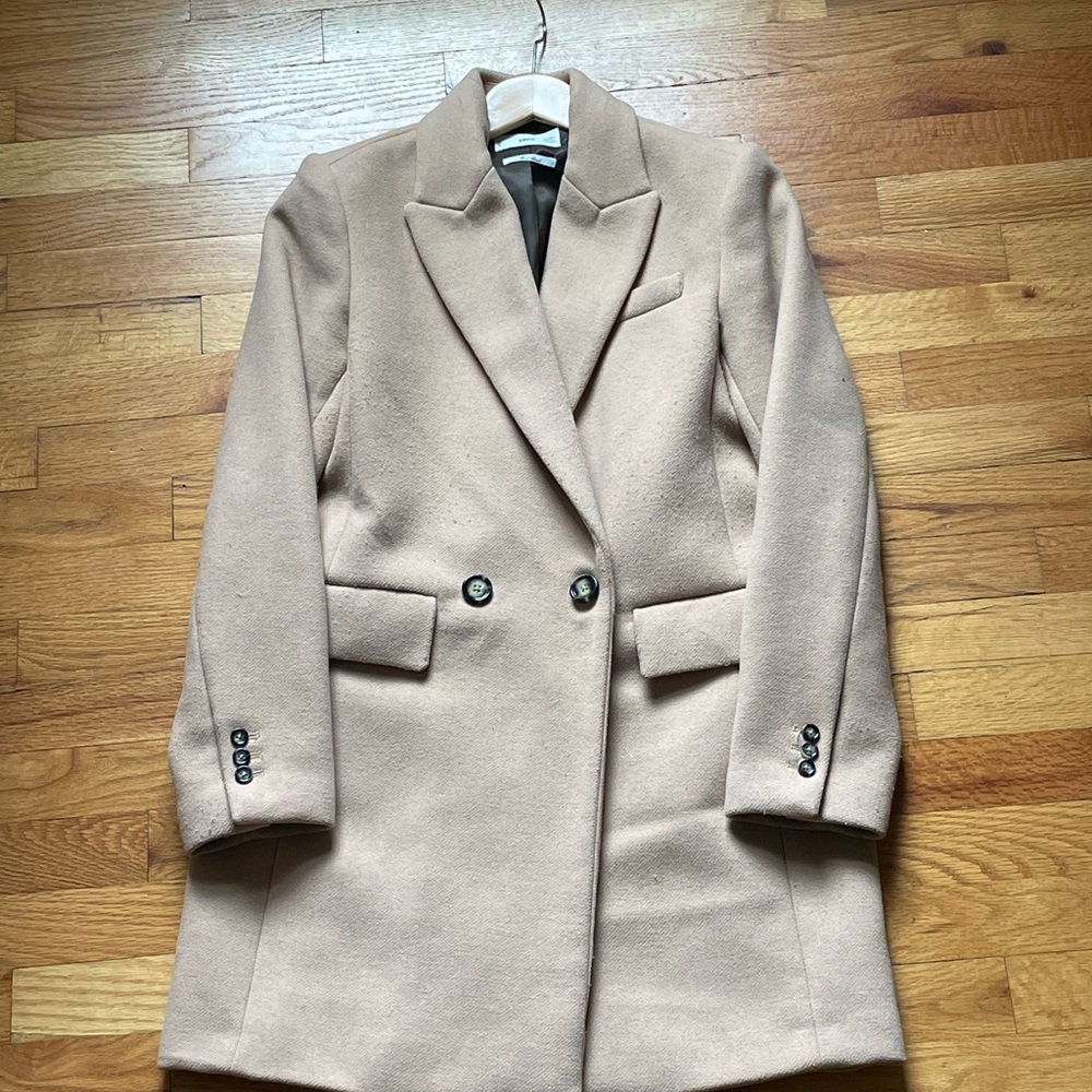Mango Tan Peacoat Classic Wool-Blend Structured